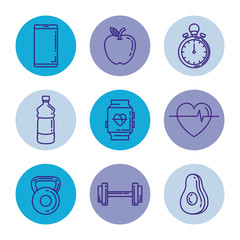 Sticker - healthy and fitness lifestyle set icons