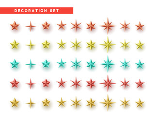 Poster - Stars set of different colors isolated on white background. Decoration design element
