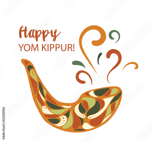 Cuadros en Lienzo Vector illustration of Happy Yom Kippur background with shofar