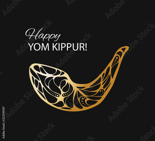 Cuadros en Lienzo Vector illustration of Happy Yom Kippur background with shofar