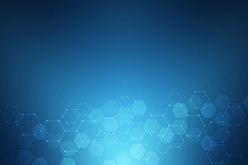 Abstract molecular structure and chemical elements. Medical, science and technology concept. Vector geometric background from hexagons.