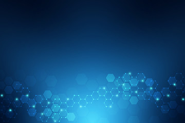 Abstract molecular structure and chemical elements. Medical, science and digital technology concept. Vector geometric background from hexagons.