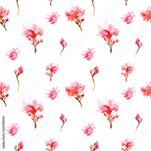 Seamless Watercolor Ornament Of Watercolor Branches Of Pink Rhododendron On A White Background Summer Airy And Romantic Pattern In Pastel Colors Stock Illustration Adobe Stock