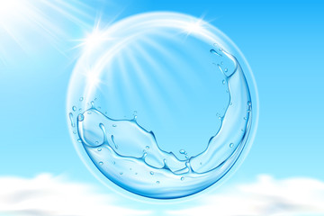 Aufkleber - Water bubble in sky reflecting sun beams
