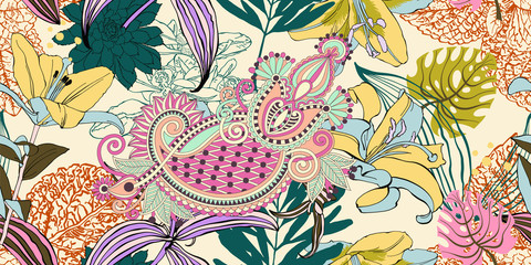 Poster - trendy seamless artistic flower pattern, beautiful tropical flor