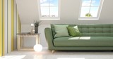 Fototapeta Panele - Idea of white minimalist room with sofa. Scandinavian interior design. 3D illustration
