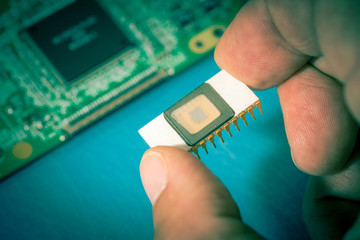 Poster - Silicon ceramic chip in the hand