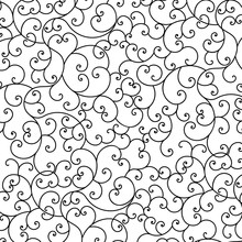 Vector Beautiful Simple Flourish Pattern In Black Over White Background For Festive, Greeting And Elegant Surface Designs And Backgrounds. Pattern Swatch At Eps. File