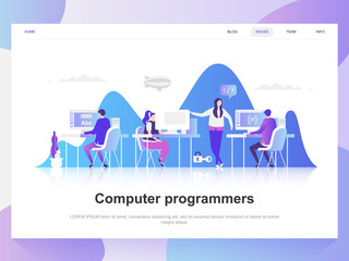 Computer programmers modern flat design concept. Landing page template. Modern flat vector illustration concepts for web page, website and mobile website. Easy to edit and customize.