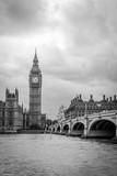 Fototapeta Big Ben - Big Ben and Houses of Parliament, London, UK, photo in black and white.