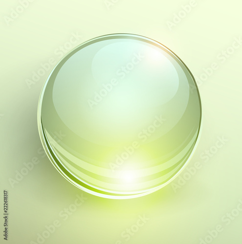 Glass green ball, 3D shiny background