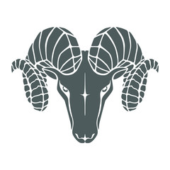 aries graphic icon. head ram gray sign isolated on white background. symbol argali. vector illustrat