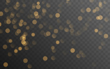 Abstract Golden Shining Bokeh Isolated On Transparent Background. Decoration Or Christmas Background. 