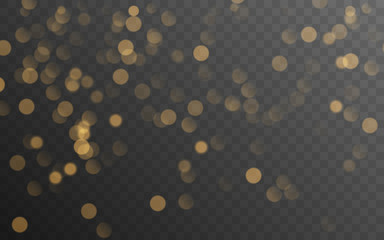 abstract golden shining bokeh isolated on transparent background. decoration or christmas background