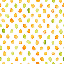 Seamless Yellow And Green Dots Pattern. Watercolor Ornament.