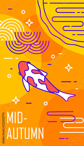 Mid Autumn Festival Poster With Moon And Fish On Orange Background Thin Line Flat Design Vector Banner Buy This Stock Vector And Explore Similar Vectors At Adobe Stock Adobe Stock