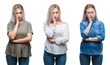 © Krakenimages.com - Collage of beautiful blonde young woman over isolated background thinking looking tired and bored with depression problems with crossed arms.