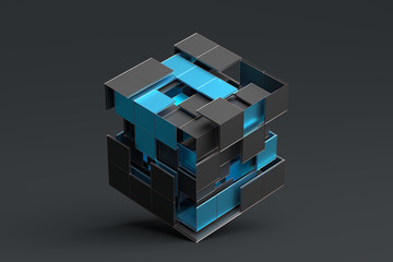 Poster - Abstract 3d rendering of geometric shapes. Composition with squares. Cube design. Modern background for poster, cover, branding, banner, placard.