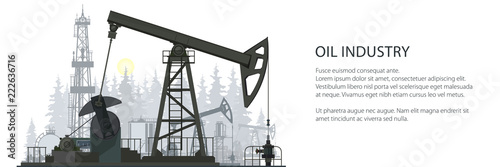 Oil Industry Banner Silhouette Pumpjack On A Forest Background