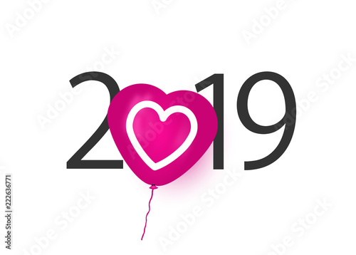Happy New Year 19 19 With Heart Balloon Love Theme Buy This Stock Illustration And Explore Similar Illustrations At Adobe Stock Adobe Stock