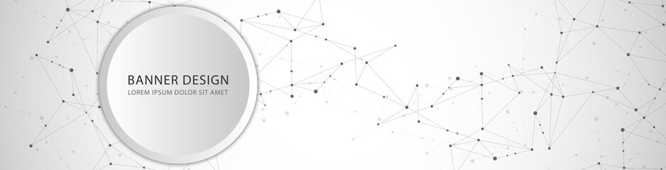 Vector banner design, network connection with lines and dots. Geometric and polygonal pattern.