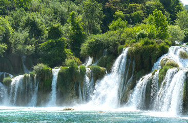 Wall Mural - Beautiful view of waterfall in KRKA national park, Croatia.