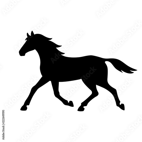 Fotografía Isolated black silhouette of running, trotting horse on white background