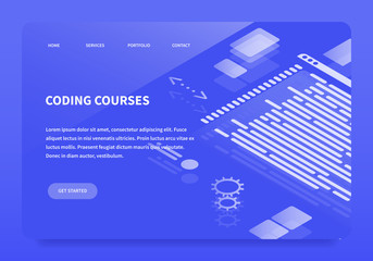 Isometric Concept Landing Page Coding Courses