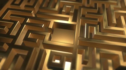 concept of maze, labyrinth on gold background