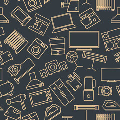Fototapete - Seamless pattern from a set of household appliances icons, vector illustration.