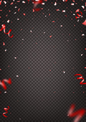 Wall Mural - Red confetti isolated on transparent background. Vector illustration with red confetti and serpentine.