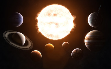 Wall Mural - solar system. all the planets in front of the sun. abstract science fiction. elements of the image a