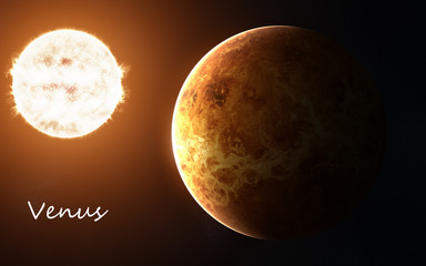 Wall Mural - venus against background of sun. solar system. abstract science fiction. elements of the image are f