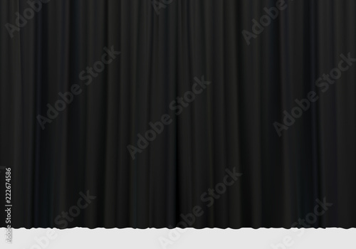 Fotografie, Tablou Closed black curtains with folds background. Theatrical drapes