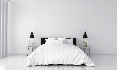 Wall Mural - white bedroom interior for mockup, 3D rendering