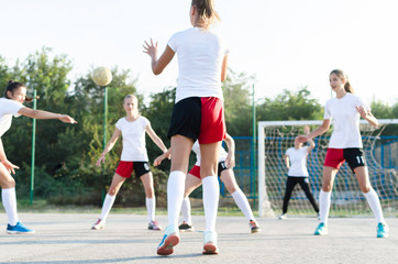 Wall Mural - Female handball team playing