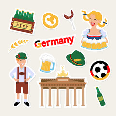 fashion german patch badge with berlin beer, oktoberfest, football, german hat, girl, sausages, berl