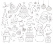 Set of doodle christmas elements. Hand drawn winter vector illustrations and icons. 