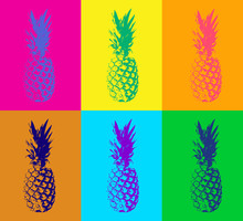 Seamless Pattern With Pineapple. Modern Duotone Background In Pop Art Style. Color Vector Illustration
