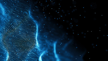 Fototapete - Data technology background. Abstract background. Connecting dots and lines on dark background. 3D rendering. 4k.