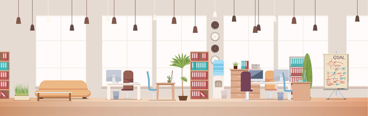 Office Interior. Coworking Workspace. Vector.