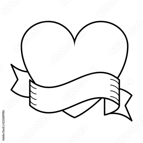 Heart With Ribbon Banner In Black And White Buy This Stock