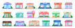 Store building set. Collection of city objects.