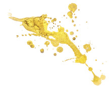 Trendy Golden Paint Drops Of Gold Paint. Blot With A Splash Of Metallic Shiny Color.