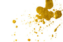 Drops Of Gold Paint. Blot With A Splash Of Metallic Shiny Color.