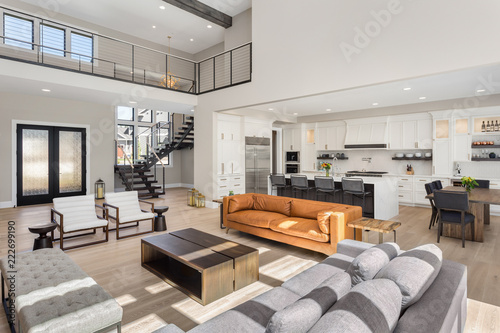 Beautiful Living Room Interior In New Luxury Home With Open