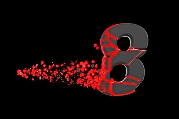 Aufkleber - Broken shattered fast sporty alphabet number 8. Crushed speedy racing font. 3D render isolated on black background.