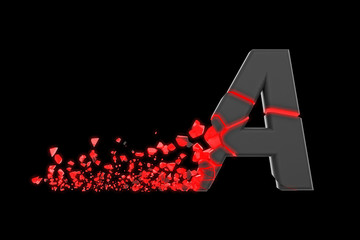 Aufkleber - Broken shattered fast sporty alphabet letter A uppercase. Crushed speedy racing font. 3D render isolated on black background.