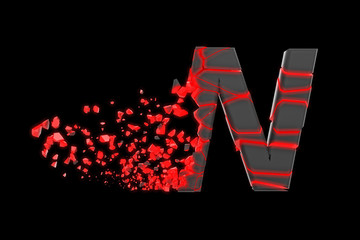 Aufkleber - Broken shattered fast sporty alphabet letter N uppercase. Crushed speedy racing font. 3D render isolated on black background.