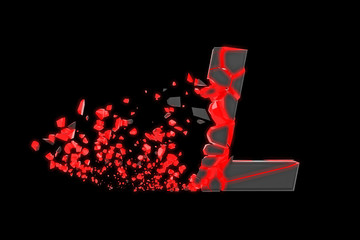 Aufkleber - Broken shattered fast sporty alphabet letter L uppercase. Crushed speedy racing font. 3D render isolated on black background.